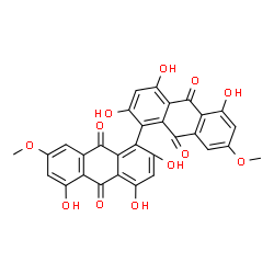 ChemSpider 2D Image | 2,2',4,4',5,5'-Hexahydroxy-7,7'-dimethoxy-1,1'-bianthracene-9,9',10,10'-tetrone | C30H18O12