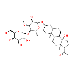 ChemSpider 2D Image | (3beta,5alpha,14beta)-14-Hydroxy-20-oxopregnan-3-yl 6-deoxy-4-O-beta-D-galactopyranosyl-3-O-methyl-beta-D-glucopyranoside | C34H56O12