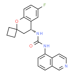 ChemSpider 2D Image | 1-[(4R)-6-Fluoro-3,4-dihydrospiro[chromene-2,1'-cyclobutan]-4-yl]-3-(5-isoquinolinyl)urea | C22H20FN3O2