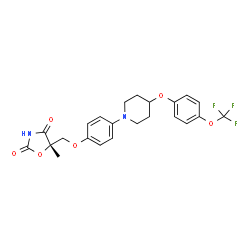 ChemSpider 2D Image | (5S)-5-Methyl-5-[(4-{4-[4-(trifluoromethoxy)phenoxy]-1-piperidinyl}phenoxy)methyl]-1,3-oxazolidine-2,4-dione | C23H23F3N2O6
