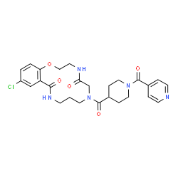 ChemSpider 2D Image | 14-Chloro-7-[(1-isonicotinoyl-4-piperidinyl)carbonyl]-3,4,6,7,8,9,10,11-octahydro-2H-1,4,7,11-benzoxatriazacyclotetradecine-5,12-dione | C26H30ClN5O5