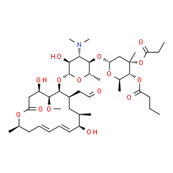 ChemSpider 2D Image | (2R,3R,4S,6R)-6-{[(2S,3R,4S,5S,6R)-6-{[(4R,5S,6S,7R,9R,10R,11E,13E,16R)-4,10-Dihydroxy-5-methoxy-9,16-dimethyl-2-oxo-7-(2-oxoethyl)oxacyclohexadeca-11,13-dien-6-yl]oxy}-4-(dimethylamino)-5-hydroxy-2-m
ethyltetrahydro-2H-pyran-3-yl]oxy}-2,4-dimethyl-4-(propionyloxy)tetrahydro-2H-pyran-3-yl butanoate | C42H69NO15