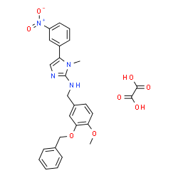 ChemSpider 2D Image | N-[3-(Benzyloxy)-4-methoxybenzyl]-1-methyl-5-(3-nitrophenyl)-1H-imidazol-2-amine ethanedioate (1:1) | C27H26N4O8