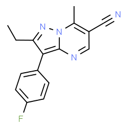 ChemSpider 2D Image | 2-Ethyl-3-(4-fluorophenyl)-7-methylpyrazolo[1,5-a]pyrimidine-6-carbonitrile | C16H13FN4