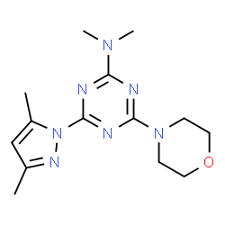ChemSpider 2D Image | 4-(3,5-dimethyl-1H-pyrazol-1-yl)-N,N-dimethyl-6-morpholin-4-yl-1,3,5-triazin-2-amine | C14H21N7O
