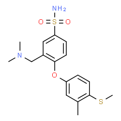 ChemSpider 2D Image | 3-[(Dimethylamino)methyl]-4-[3-methyl-4-(methylsulfanyl)phenoxy]benzenesulfonamide | C17H22N2O3S2