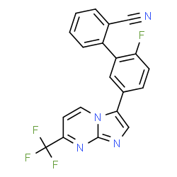 ChemSpider 2D Image | 2'-Fluoro-5'-[7-(trifluoromethyl)imidazo[1,2-a]pyrimidin-3-yl]-2-biphenylcarbonitrile | C20H10F4N4
