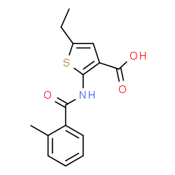ChemSpider 2D Image | 5-Ethyl-2-[(2-methylbenzoyl)amino]-3-thiophenecarboxylic acid | C15H15NO3S