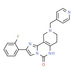 ChemSpider 2D Image | 2-(2-fluorophenyl)-9-(pyridin-4-ylmethyl)-7,8,9,10-tetrahydroimidazo[1,2-c]pyrido[3,4-e]pyrimidin-5-ol | C21H18FN5O
