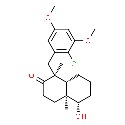 ChemSpider 2D Image | (1S,4aS,5S,8aR)-1-(2-Chloro-3,5-dimethoxybenzyl)-5-hydroxy-1,4a-dimethyloctahydro-2(1H)-naphthalenone | C21H29ClO4