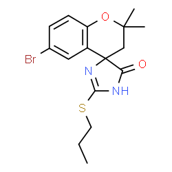 ChemSpider 2D Image | 6-Bromo-2,2-dimethyl-2'-(propylsulfanyl)-2,3-dihydrospiro[chromene-4,4'-imidazol]-5'(1'H)-one | C16H19BrN2O2S