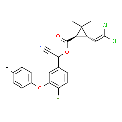 ChemSpider 2D Image | Cyano{4-fluoro-3-[(4-~3~H)phenyloxy]phenyl}methyl (1R,3S)-3-(2,2-dichlorovinyl)-2,2-dimethylcyclopropanecarboxylate | C22H17TCl2FNO3