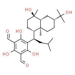 ChemSpider 2D Image | 2,4,6-Trihydroxy-5-{(1R)-1-[(1S,4R,4aR,6R,8aS)-4-hydroxy-6-(2-hydroxy-2-propanyl)-4,8a-dimethyldecahydro-1-naphthalenyl]-3-methylbutyl}isophthalaldehyde | C28H42O7