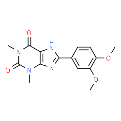 ChemSpider 2D Image | 8-(3,4-Dimethoxyphenyl)-1,3-dimethyl-3,7-dihydro-1H-purine-2,6-dione | C15H16N4O4