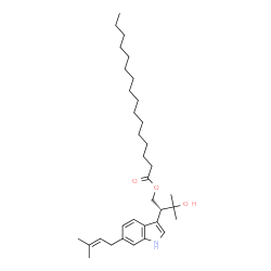 ChemSpider 2D Image | (2R)-3-Hydroxy-3-methyl-2-[6-(3-methyl-2-buten-1-yl)-1H-indol-3-yl]butyl palmitate | C34H55NO3
