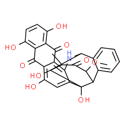 ChemSpider 2D Image | 9,8,14-(1)Butanyl(4)ylideneanthra(1,2-b)benz(f)azocine-5,16,19-trione, 8,9,14,15-tetrahydro-1,4,6,8,17-pentahydroxy-20-methoxy-18-methyl- | C29H23NO9