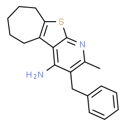 ChemSpider 2D Image | 3-Benzyl-2-methyl-6,7,8,9-tetrahydro-5H-cyclohepta[4,5]thieno[2,3-b]pyridin-4-amine | C20H22N2S