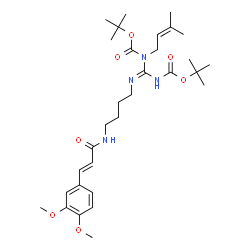 ChemSpider 2D Image | 2-Methyl-2-propanyl [N'-(4-{[(2E)-3-(3,4-dimethoxyphenyl)-2-propenoyl]amino}butyl)-N-(3-methyl-2-buten-1-yl)-N-{[(2-methyl-2-propanyl)oxy]carbonyl}carbamimidoyl]carbamate | C31H48N4O7