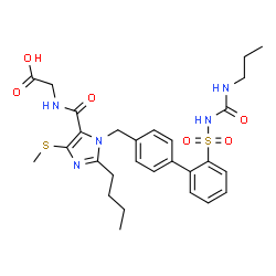 ChemSpider 2D Image | N-{[2-Butyl-4-(methylsulfanyl)-1-({2'-[(propylcarbamoyl)sulfamoyl]-4-biphenylyl}methyl)-1H-imidazol-5-yl]carbonyl}glycine | C28H35N5O6S2