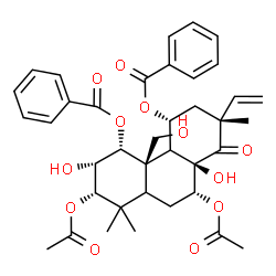 ChemSpider 2D Image | (1alpha,2alpha,3alpha,5xi,7alpha,9xi,11alpha,13alpha)-3,7-Diacetoxy-2,8,20-trihydroxy-14-oxopimar-15-ene-1,11-diyl dibenzoate | C38H44O12