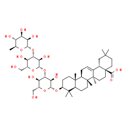 ChemSpider 2D Image | (3beta)-3-{[6-Deoxy-alpha-L-mannopyranosyl-(1->3)-beta-D-glucopyranosyl-(1->3)-beta-D-glucopyranosyl]oxy}olean-12-en-28-oic acid | C48H78O17