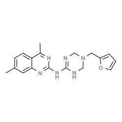ChemSpider 2D Image | N-[5-(2-Furylmethyl)-1,4,5,6-tetrahydro-1,3,5-triazin-2-yl]-4,7-dimethyl-2-quinazolinamine | C18H20N6O