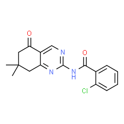ChemSpider 2D Image | 2-Chloro-N-(7,7-dimethyl-5-oxo-5,6,7,8-tetrahydro-2-quinazolinyl)benzamide | C17H16ClN3O2