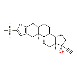 ChemSpider 2D Image | (1R,3aS,3bR,5aS,10aS,10bS,12aS)-1-Ethynyl-10a,12a-dimethyl-8-(methylsulfonyl)-2,3,3a,3b,4,5,5a,6,10,10a,10b,11,12,12a-tetradecahydro-1H-cyclopenta[7,8]phenanthro[2,3-b]furan-1-ol | C24H32O4S
