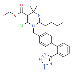 ChemSpider 2D Image | Ethyl 2-butyl-6-chloro-4,4-dimethyl-1-{[2'-(2H-tetrazol-5-yl)-4-biphenylyl]methyl}-1,4-dihydro-5-pyrimidinecarboxylate | C27H31ClN6O2