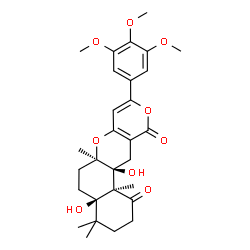 ChemSpider 2D Image | (4aR,6aR,12aS,12bS)-4a,12a-Dihydroxy-4,4,6a,12b-tetramethyl-9-(3,4,5-trimethoxyphenyl)-3,4,4a,6,6a,12,12a,12b-octahydro-2H,11H-benzo[f]pyrano[4,3-b]chromene-1,11(5H)-dione | C29H36O9