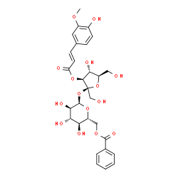 ChemSpider 2D Image | 3-O-[(2E)-3-(4-Hydroxy-3-methoxyphenyl)-2-propenoyl]-beta-D-fructofuranosyl 6-O-benzoyl-alpha-D-glucopyranoside | C29H34O15