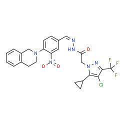 ChemSpider 2D Image | 2-[4-Chloro-5-cyclopropyl-3-(trifluoromethyl)-1H-pyrazol-1-yl]-N'-{(Z)-[4-(3,4-dihydro-2(1H)-isoquinolinyl)-3-nitrophenyl]methylene}acetohydrazide | C25H22ClF3N6O3