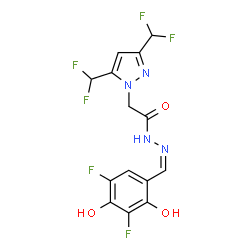 ChemSpider 2D Image | 2-[3,5-Bis(difluoromethyl)-1H-pyrazol-1-yl]-N'-[(Z)-(3,5-difluoro-2,4-dihydroxyphenyl)methylene]acetohydrazide | C14H10F6N4O3