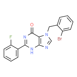 ChemSpider 2D Image | 7-(2-Bromobenzyl)-2-(2-fluorophenyl)-3,7-dihydro-6H-purin-6-one | C18H12BrFN4O