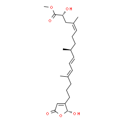 ChemSpider 2D Image | Methyl (2R,4Z,8S,9E,11E)-2-hydroxy-15-[(2R)-2-hydroxy-5-oxo-2,5-dihydro-3-furanyl]-4,8,12-trimethyl-4,9,11-pentadecatrienoate | C23H34O6