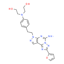 ChemSpider 2D Image | 2,2'-[(4-{2-[5-Amino-2-(2-furyl)-7H-pyrazolo[4,3-e][1,2,4]triazolo[1,5-c]pyrimidin-7-yl]ethyl}phenyl)imino]diethanol | C22H24N8O3