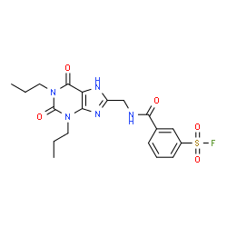 ChemSpider 2D Image | 3-{[(2,6-Dioxo-1,3-dipropyl-2,3,6,7-tetrahydro-1H-purin-8-yl)methyl]carbamoyl}benzenesulfonyl fluoride | C19H22FN5O5S