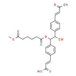 ChemSpider 2D Image | (2E,2'E)-3,3'-({1-Hydroxy-2-[(6-methoxy-6-oxohexanoyl)oxy]-1,2-ethanediyl}di-4,1-phenylene)bisacrylic acid | C27H28O9