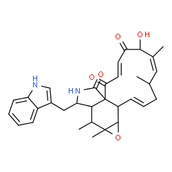 ChemSpider 2D Image | (1E,5Z,9E)-7-Hydroxy-14-(1H-indol-3-ylmethyl)-4,6,15,15a-tetramethyl-4,7,14,14a,15,15a,16a,16b-octahydro-3H-cyclotrideca[d]oxireno[f]isoindole-8,11,12(13H)-trione | C32H36N2O5