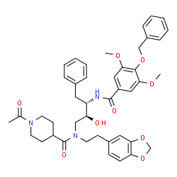 ChemSpider 2D Image | 1-Acetyl-N-[2-(1,3-benzodioxol-5-yl)ethyl]-N-[(2S,3S)-3-{[4-(benzyloxy)-3,5-dimethoxybenzoyl]amino}-2-hydroxy-4-phenylbutyl]-4-piperidinecarboxamide | C43H49N3O9