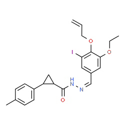 ChemSpider 2D Image | N'-{(Z)-[4-(Allyloxy)-3-ethoxy-5-iodophenyl]methylene}-2-(4-methylphenyl)cyclopropanecarbohydrazide | C23H25IN2O3