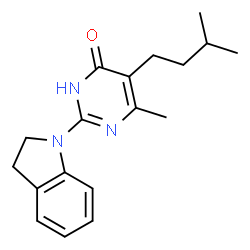 ChemSpider 2D Image | 4(3H)-pyrimidinone, 2-(2,3-dihydro-1H-indol-1-yl)-6-methyl-5-(3-methylbutyl)- | C18H23N3O