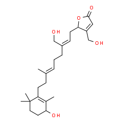 ChemSpider 2D Image | 4-(Hydroxymethyl)-5-[(2Z,6E)-3-(hydroxymethyl)-9-(3-hydroxy-2,6,6-trimethyl-1-cyclohexen-1-yl)-7-methyl-2,6-nonadien-1-yl]-2(5H)-furanone | C25H38O5