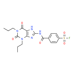 ChemSpider 2D Image | 4-[(2,6-Dioxo-1,3-dipropyl-2,3,6,7-tetrahydro-1H-purin-8-yl)carbamoyl]benzenesulfonyl fluoride | C18H20FN5O5S