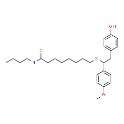 ChemSpider 2D Image | N-Butyl-8-{[2-(4-hydroxyphenyl)-1-(4-methoxyphenyl)ethyl]sulfanyl}-N-methyloctanamide | C28H41NO3S
