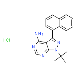 ChemSpider 2D Image | 1-tert-butyl-3-(naphthalen-1-yl)pyrazolo[3,4-d]pyrimidin-4-amine hydrochloride | C19H20ClN5