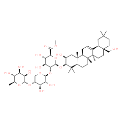 ChemSpider 2D Image | methyl (2S,3S,4S,5R,6R)-6-[[(2S,3R,4aR,6aR,6bS,8aS,12aR,14aR,14bR)-2-hydroxy-8a-(hydroxymethyl)-4,4,6a,6b,11,11,14b-heptamethyl-1,2,3,4a,5,6,7,8,9,10,12,12a,14,14a-tetradecahydropicen-3-yl]oxy]-5-[(2S,3R,4R,5R)-3,4-dihydroxy-5-[(2S,3R,4R,5R,6S)-3,4,5-trihydroxy-6-methyl-tetrahydropyran-2-yl]oxy-tetrahydropyran-2-yl]oxy-3,4-dihydroxy-tetrahydropyran-2-carboxylate | C48H78O17
