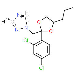 ChemSpider 2D Image | 1-{[2-(2,4-Dichlorophenyl)-4-propyl-1,3-dioxolan-2-yl]methyl}(~14~C_2_)-1H-1,2,4-triazole | C1314C2H17Cl2N3O2
