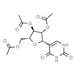 ChemSpider 2D Image | (1S)-2,3,5-Tri-O-acetyl-1,4-anhydro-1-(2,4-dioxo-1,2,3,4-tetrahydro-5-pyrimidinyl)-D-arabinitol | C15H18N2O9