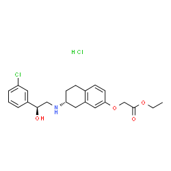 ChemSpider 2D Image | Ethyl {[(7R)-7-{[(2S)-2-(3-chlorophenyl)-2-hydroxyethyl]amino}-5,6,7,8-tetrahydro-2-naphthalenyl]oxy}acetate hydrochloride (1:1) | C22H27Cl2NO4